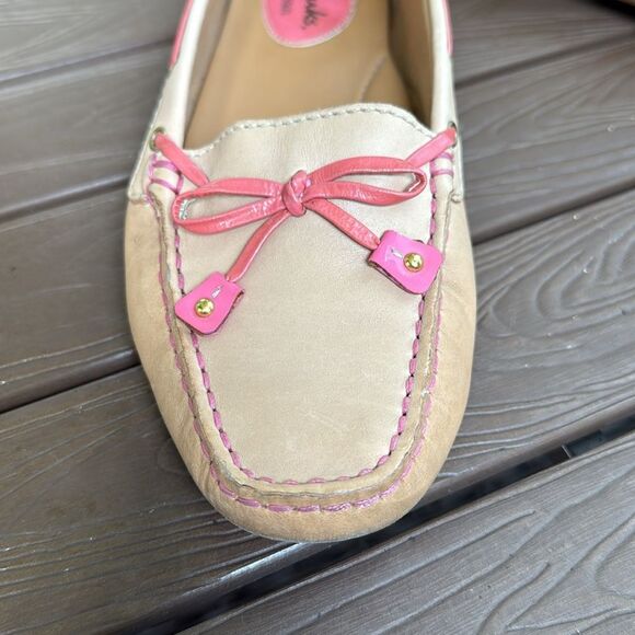 Clarks Dunbar Racer beige and pink leather artesian flats size 8 1/2 - Picture 3 of 6